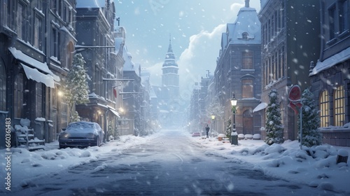 Streets in the landscape are adorned with a gentle snowfall, transforming them into a serene setting.  © Usman
