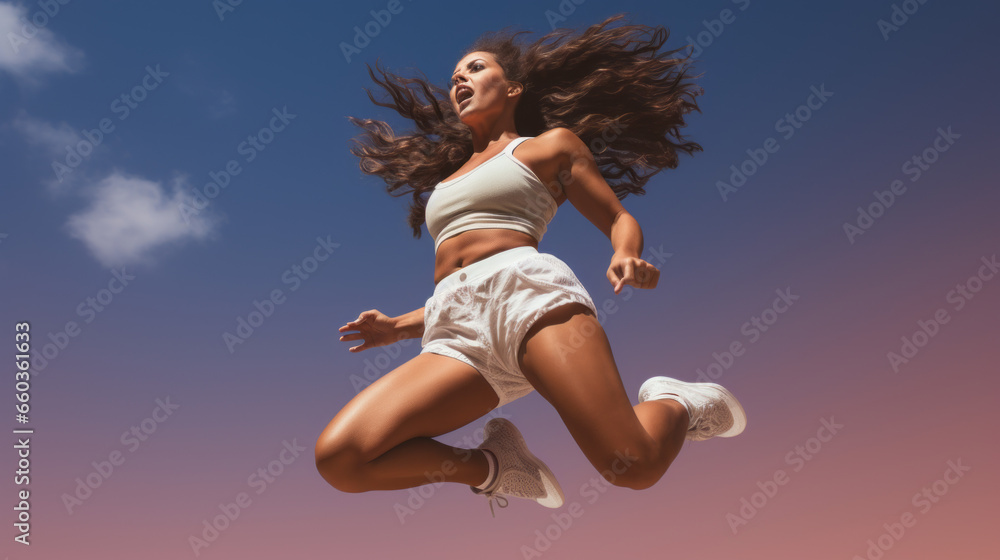Sportswoman running,jumping and doing dance strength training in a studio Sportswoman running,jumping and doing dance strength training in a studio