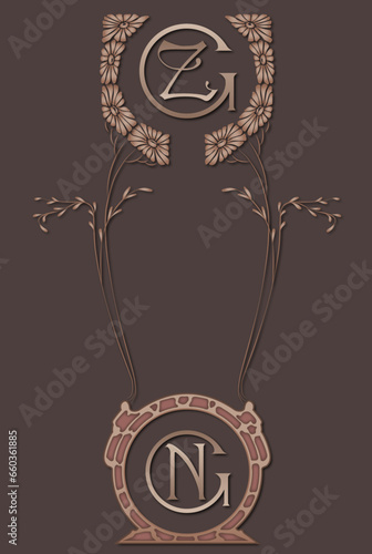 Monogramma "GN" e "GZ" liberty floreale Art Nouveau