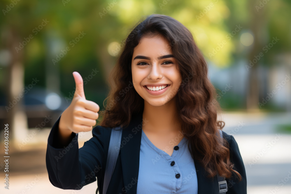 Teenager multicultural student girl isolated on outdoor, indoor background with surprise happy facial expression Teenager multicultural student girl isolated on outdoor, indoor background with surprise happy facial expression