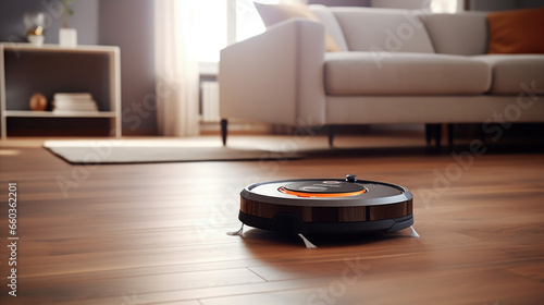 Robot Vacuum Cleaner in Living Room.