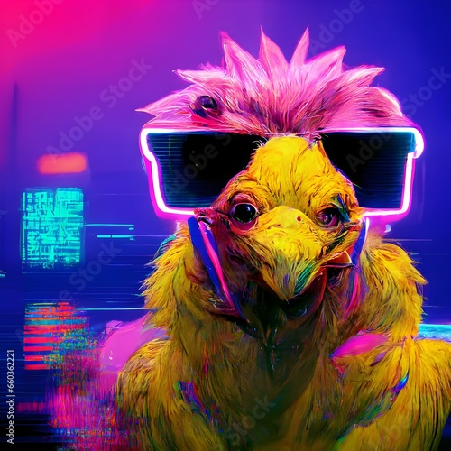 cyberpunk retrowave Chocobo tripping on LSD  photo