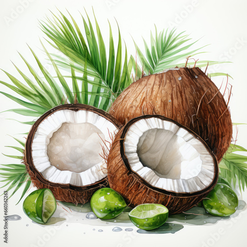 watercolor Coconut clipart, Generative Ai