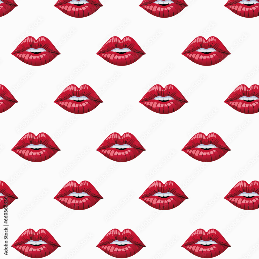 Obraz premium Mouth Kiss Vector Seamless Pattern