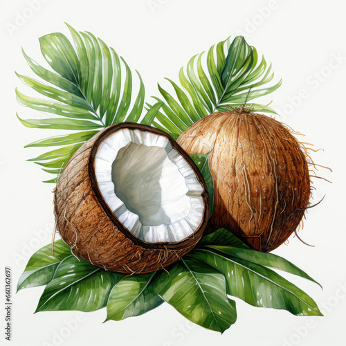 watercolor Coconut clipart, Generative Ai photo