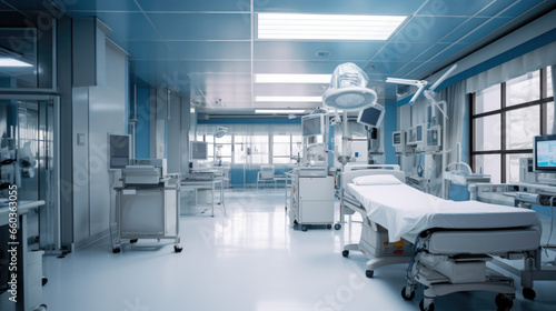 Empty operating room in a hospital Interior of an operating room in clinic with modern medical equipment photo
