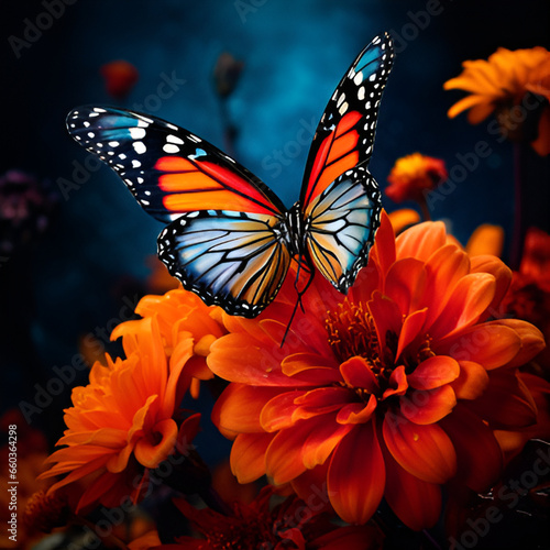 butterfly on flower butterfly, insect, monarch, nature, flower, orange, garden, black, wing, fly, animal, bug, summer, wings © Raania