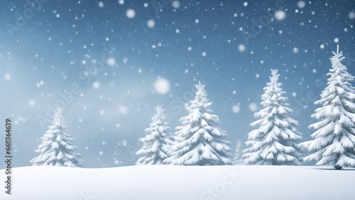 Winter landscape with trees. Snowy christmas background