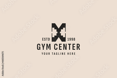 vintage style gym center logo vector icon illustration