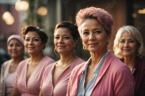 Empowering women to fight against breast cancer, a united group wearing pink in support of the breast cancer campaign.