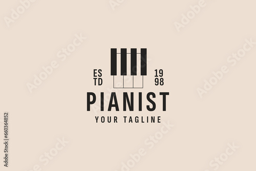vintage style piano logo vector icon illustration