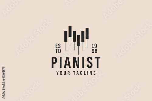 vintage style piano logo vector icon illustration