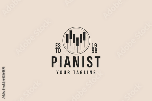 vintage style piano logo vector icon illustration