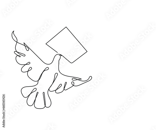 Line art vector of the bird holding envelope. Mail icons. Peace icons