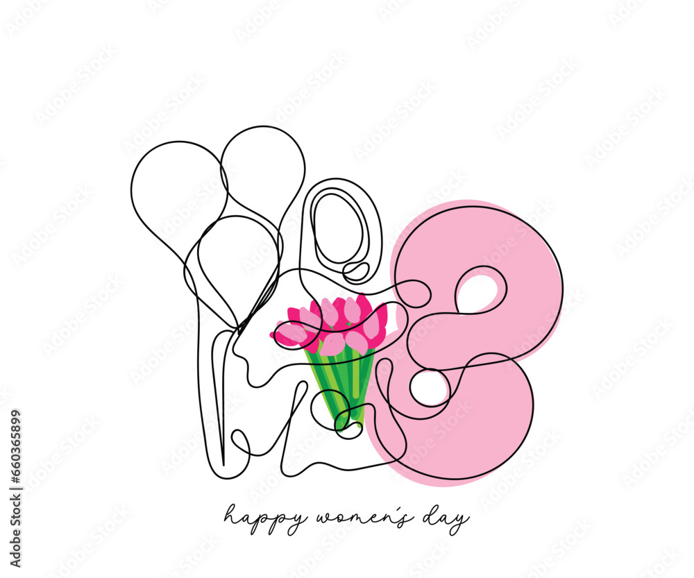 line art vector of a muslim woman in hijab holding flowers . Significance of woman's day. Womens day art. line art vector of a muslim woman in hijab holding flowers . Significance of woman's day. Womens day art.
