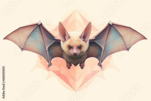 A pastel-colored geometric-style Bat artwork with intricate geometric shapes and soft pastel hues, showcasing the beauty of nature in a modern design.
