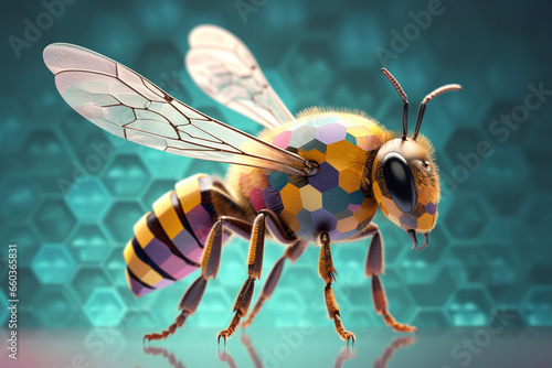 A pastel-colored geometric-style Bee artwork with intricate geometric shapes and soft pastel hues, showcasing the beauty of nature in a modern design. © Oleksandr