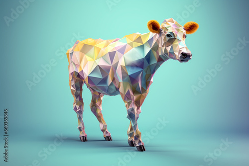 A pastel-colored geometric-style Cow artwork with intricate geometric shapes and soft pastel hues  showcasing the beauty of nature in a modern design. 