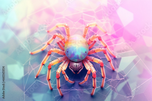 A pastel-colored geometric-style Spider artwork with intricate geometric shapes and soft pastel hues, showcasing the beauty of nature in a modern design.  © Oleksandr