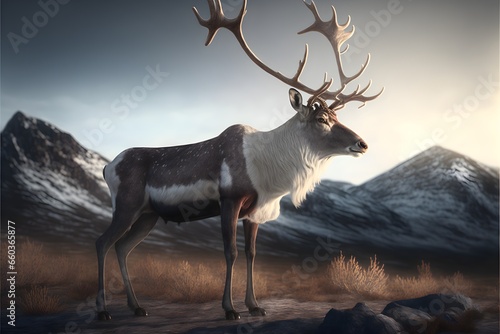 a fulllength portrait of an entire handsome reindeer fulllength full body ultrawide angle backlit photographic hyperrealism highly detailed octane render unreal engine 5  photo