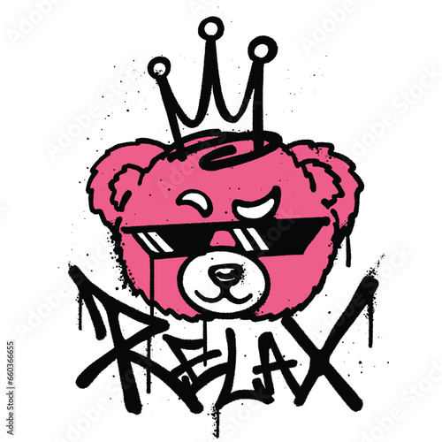 vector hand drawn head teddy bear relax designs for streetwear illustration