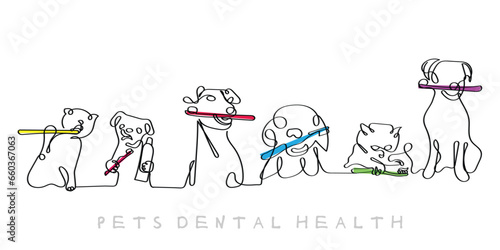 Line art of pets dental health. Pets poster. They need dental care too.