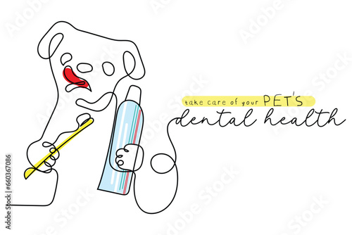 Line art of pets dental health. Pets poster. They need dental care too.