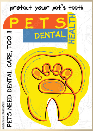 Line art of pets dental health. Pets poster. They need dental care too.
