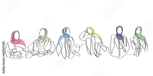 line art vector of an asian girl in hijab. Muslim girl vector. hijab day art . happy hijab day to al hijabi