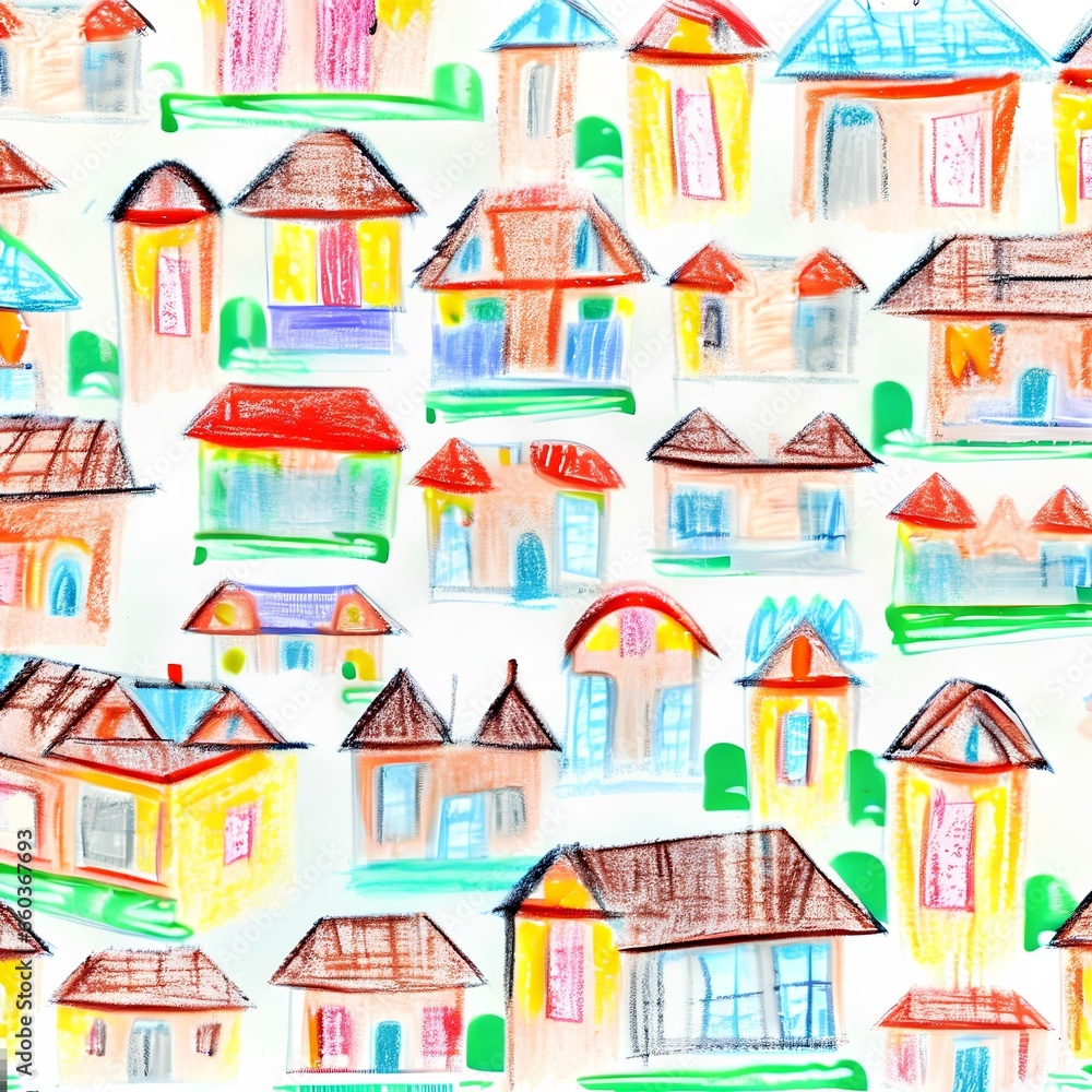seamless pattern of castle colorful crayons children draw with childish style