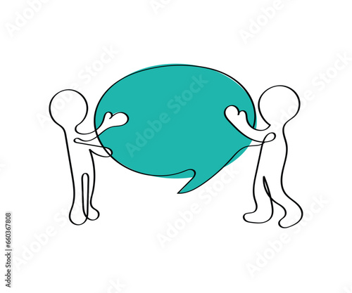 Line art vector of men sharing ideas. Concept vector art.