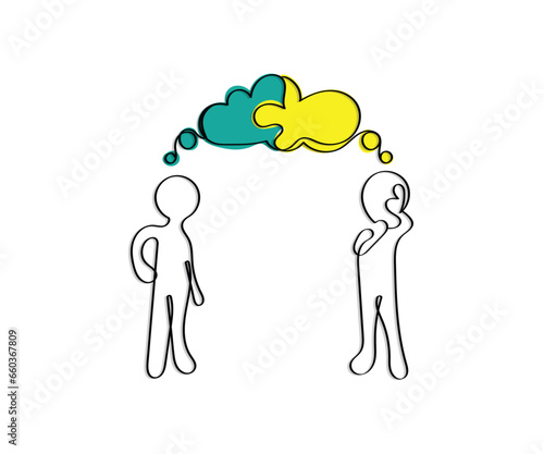Line art vector of men sharing ideas. Concept vector art.