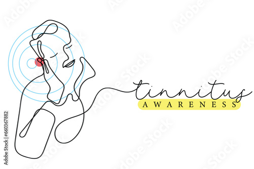 Line art vector of a person suffering from tinnitus. Ringing ears. Tinnitus awareness.