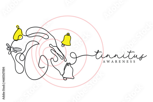 Line art vector of a person suffering from tinnitus. Ringing ears. Tinnitus awareness.