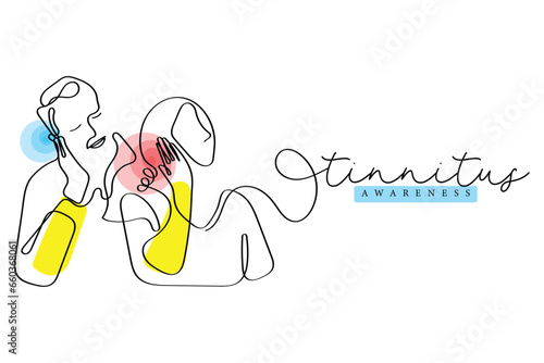 Line art vector of a person suffering from tinnitus. Ringing ears. Tinnitus awareness.