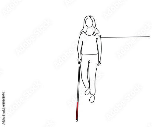 Line art vector. White cane awareness. Hand drawn doodles.