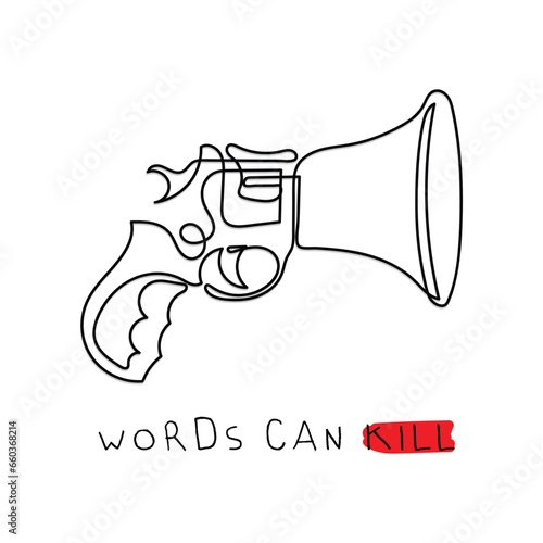 icon isolated on white. Line art concept of manner of speech concept. Words can kill.