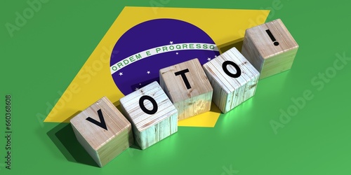 Brazil - vote cube words and national flag - election concept - 3D illustration