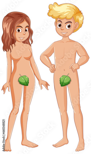 Adam and Eve Cartoon Characters in Bible Story
