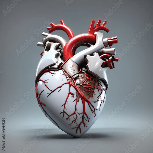 Colorful human heart with triangular wireframe in various view point and color lighting isolated on white background
