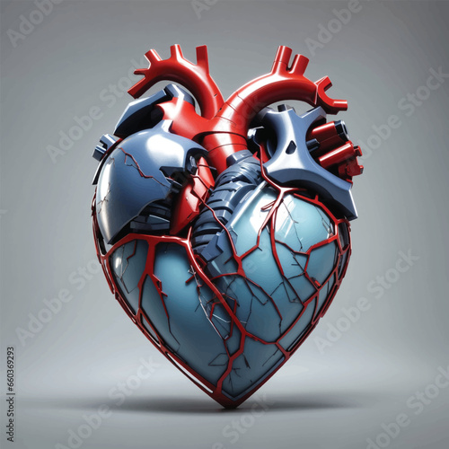 Colorful human heart with triangular wireframe in various view point and color lighting isolated on white background
