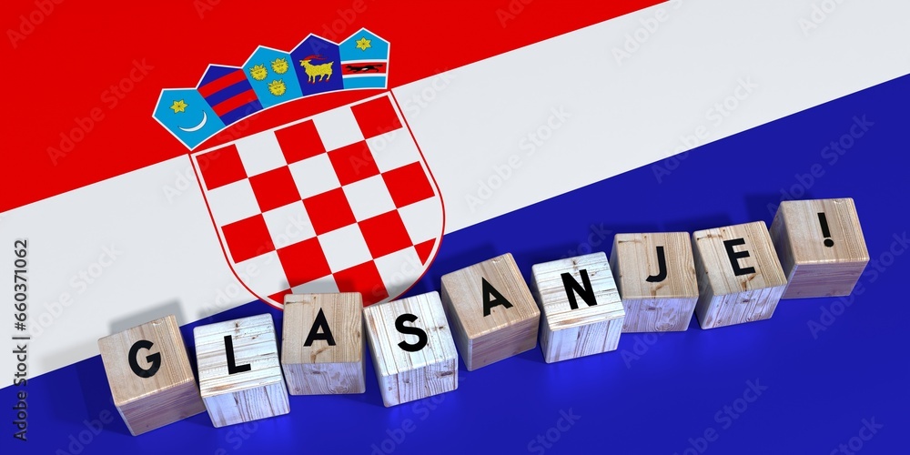 Obraz premium Croatia - vote cube words and national flag - election concept - 3D illustration