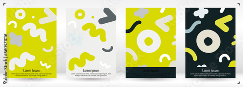 Abstract Minimal Vector Background in Trendy Doodle Style.   Vibrant Graphic Print with Dynamic Lines and Geometric Shapes.  Set of Vivid Poster 80s - 90s Design for Landing Page, Cover, Brochure.