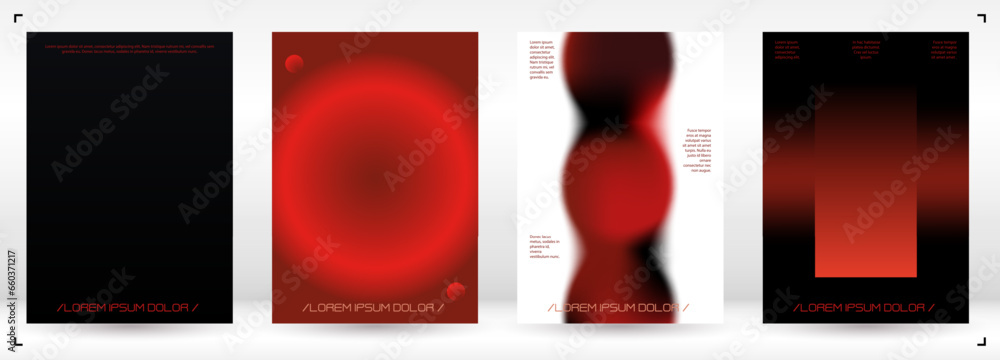 Futuristic Background Set with Gradient Mesh Holographic Shapes. Vector Template Design for your Business. Minimal Print Set in Red Colors for Your Identity Style.