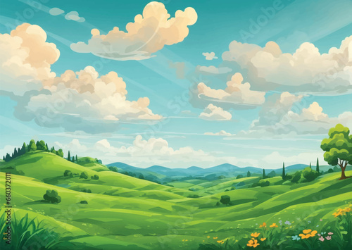 Lush green hills and mountains over a green landscape with a beautiful river.