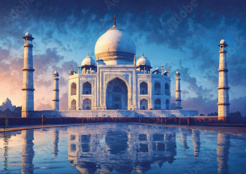 Taj Mahal. Indias famous touristic monument vector illustration.