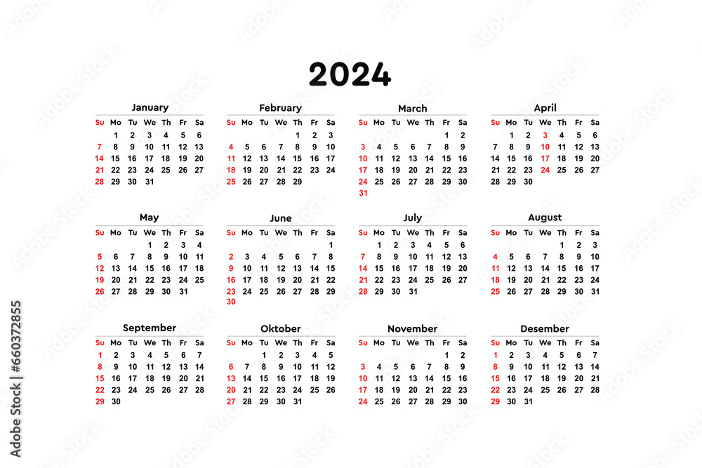 Calendar 2024, week start Sunday corporate design template vector. Calendar 2024, week start Sunday corporate design template vector.