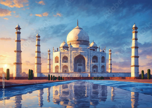 Taj Mahal. Indias famous touristic monument vector illustration.