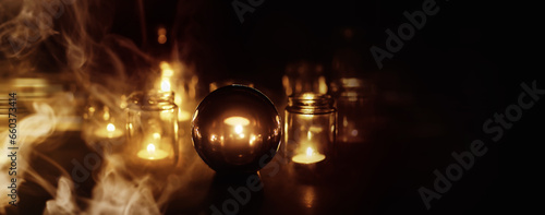 Abstract background with smoke ball and candles. Prediction of the future. Divination.