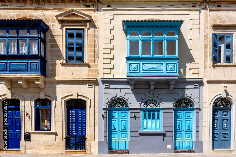 Island of Malta, typical house facade in Mosta - obrazy, fototapety, plakaty 